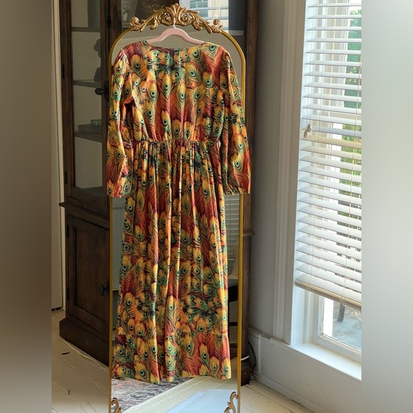NWT Recente Sample Peacock Feather Print Boho Resort Dress with Tassels Small - Picture 7 of 7